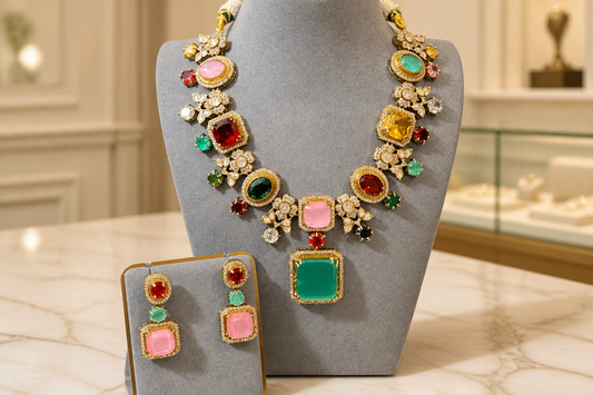 Crystal and Gemstone Statement Necklace Set