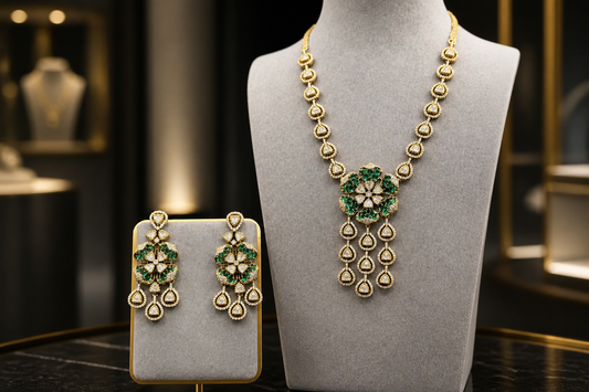 Emerald Floral Polki Necklace Set