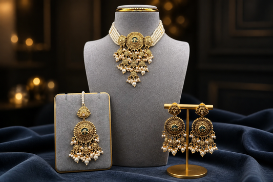 Antique Gold Pearl Choker Set