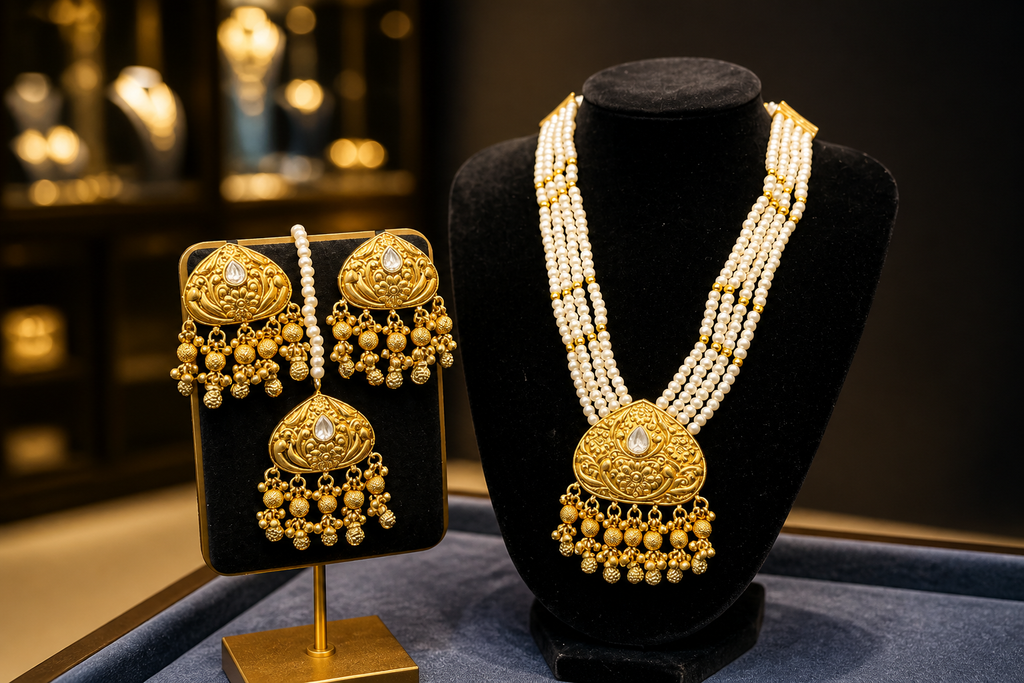 Pearl and antique gold Necklace Set