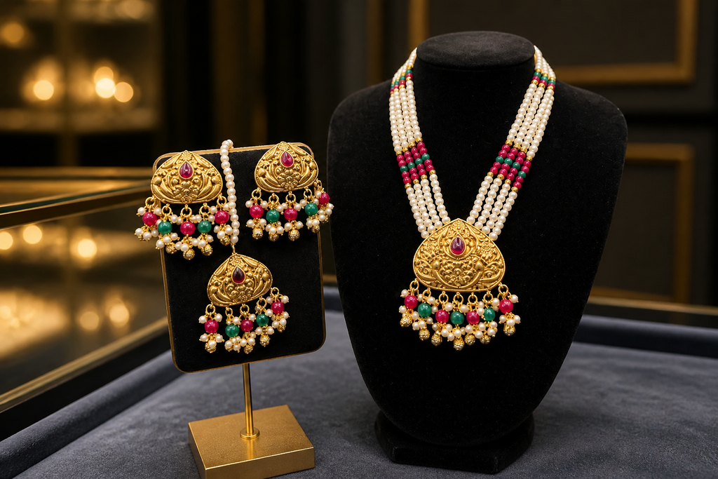 Pearl and antique gold Necklace Set