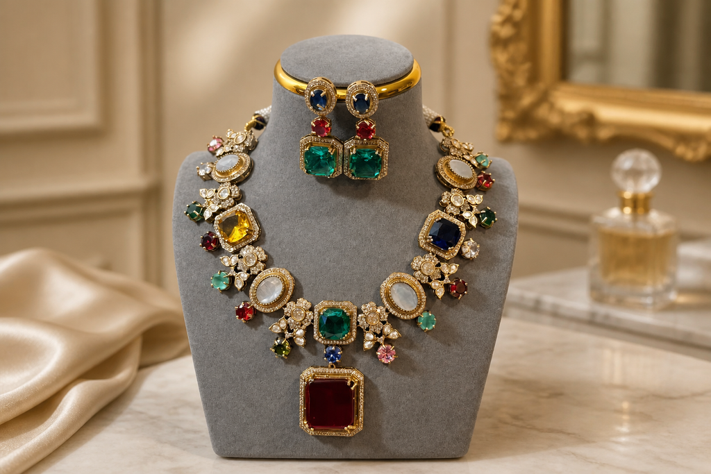 Crystal and Gemstone Statement Necklace Set
