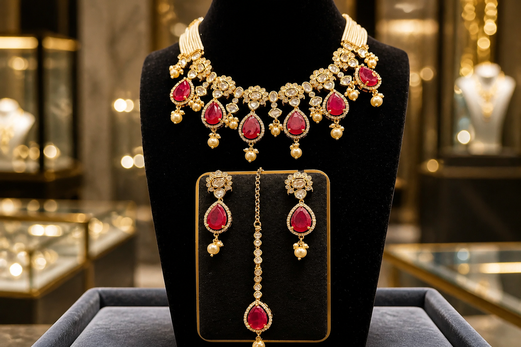 Ruby Red Kundan Statement Choker Set