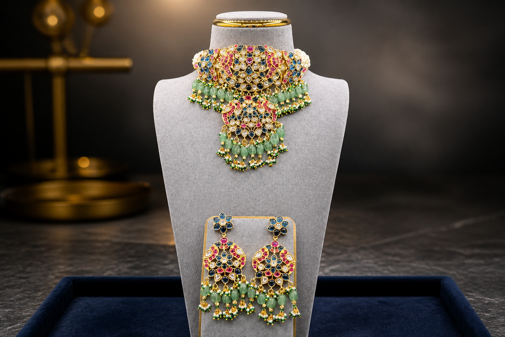 Moissanite Polki Choker Necklace Set