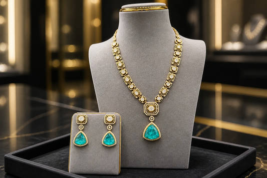 Yasa Polki and Onyx Pendant necklace Set