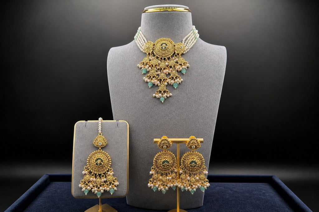 Antique Gold Pearl Choker Set