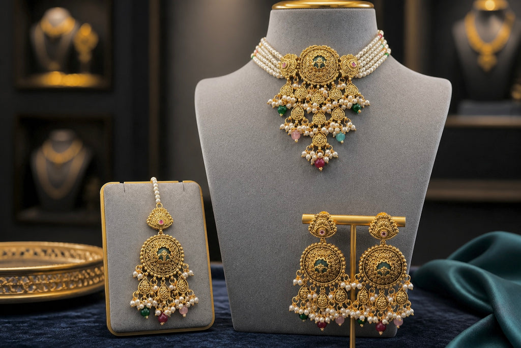 Antique Gold Pearl Choker Set