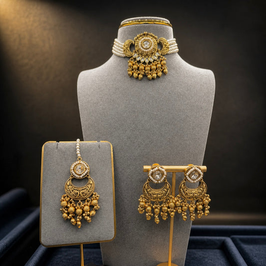 Antique Gold Peacock Pearl Choker Set