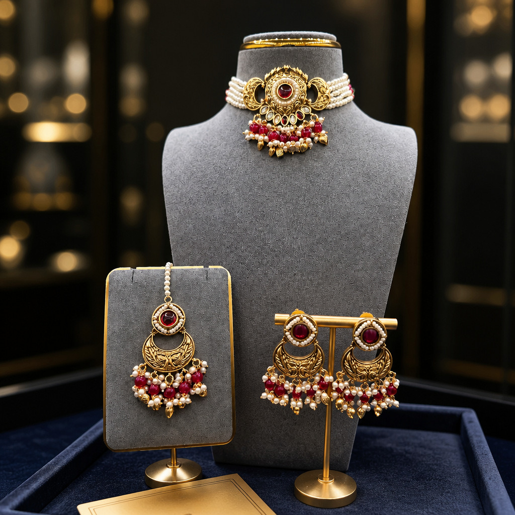 Antique Gold Peacock Pearl Choker Set