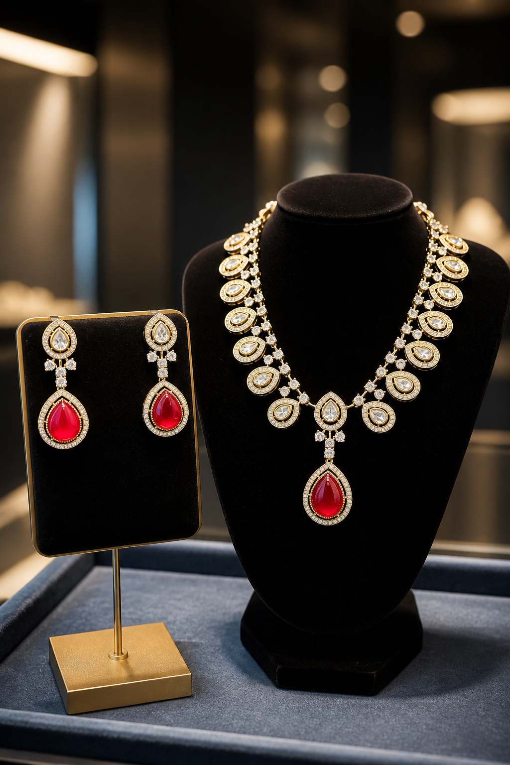 Ruby Red Moissanite Statement Necklace Set